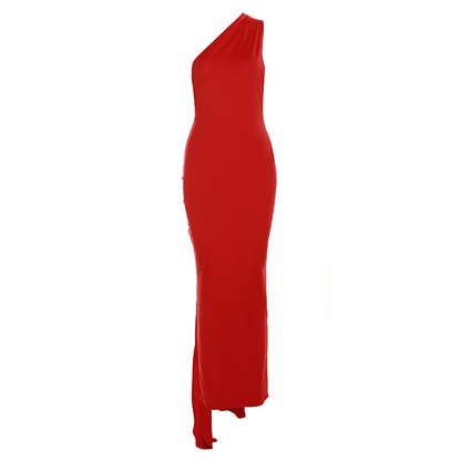 Slant Shoulder Backless Maxi Dress