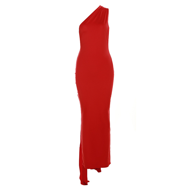 Slant Shoulder Backless Maxi Dress