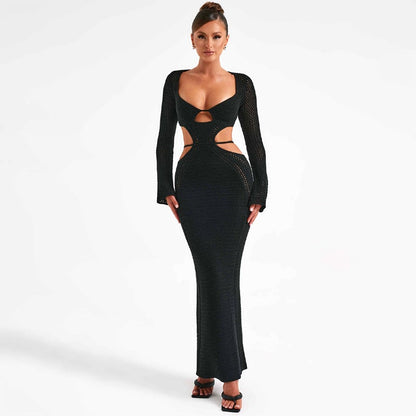 New Ladies Long Sleeve Hollow Dress